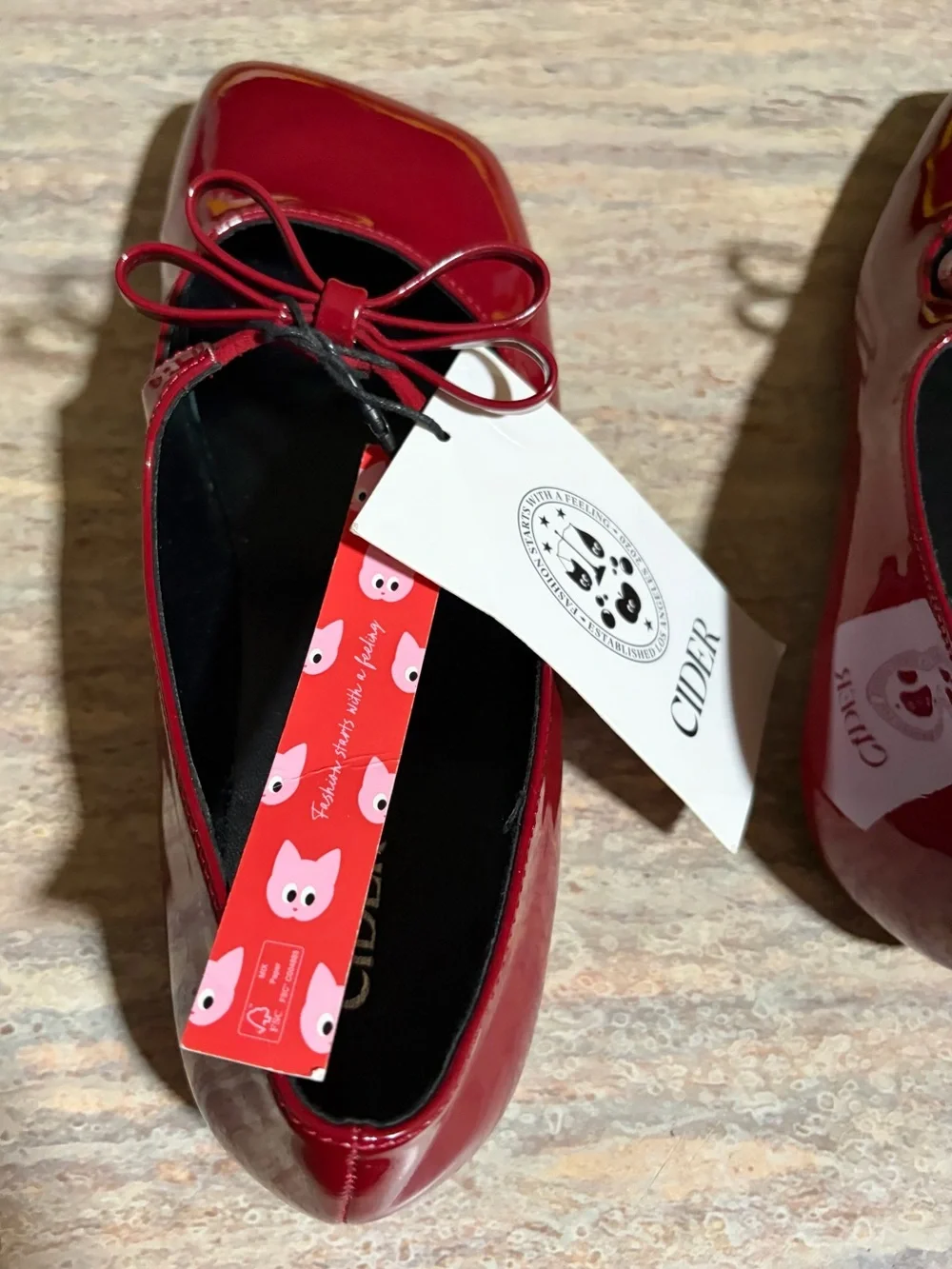 NWT CIDER Burgundy Red Bow Square-Toe Mary Jane Ballet Flat Shoes